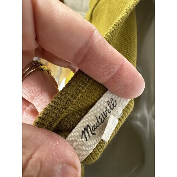 Madewell Green Ribbed Henley High Crop T Shirt Size L - Picture 5 of 7